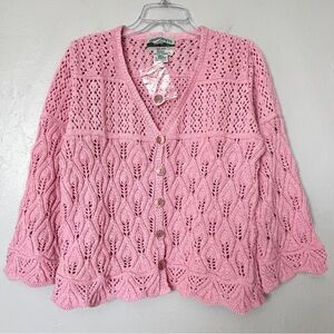 Aran Crafts Pink V-neck 3/4 Length Sleeves Cardigan Size L